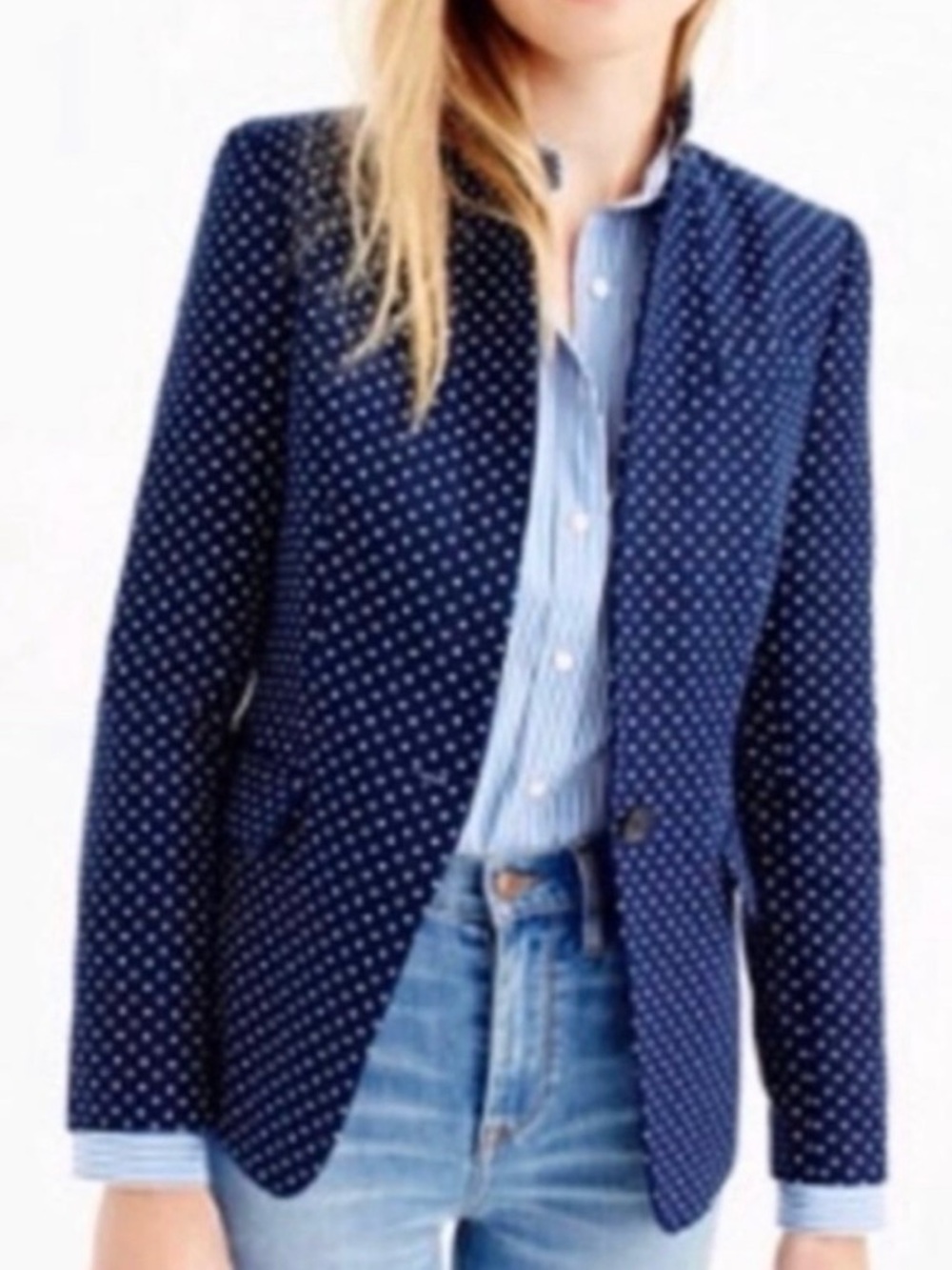J.Crew Regent Blazer Linen Navy Polka Dot
